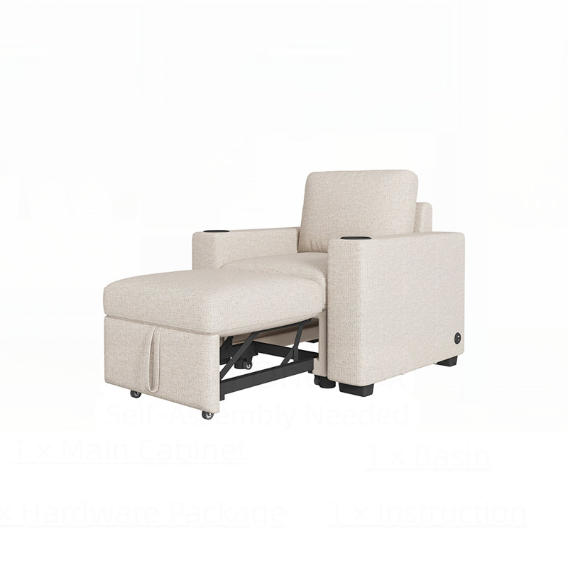 Canapé-lit convertible moderne avec charge USB et porte-gobelets pour le confort du salon, Beige