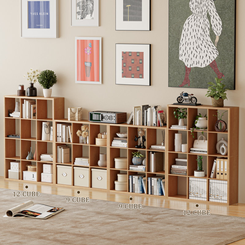 Bibliothèque à 9 compartiments avec rangement à 9 cubes, tablette robuste pour le salon, bureau à domicile, chêne naturel