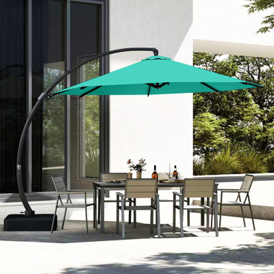 Parasol de patio de 12 pi avec manivelle et inclinaison Patiokedom avec cadre en aluminium et support gratuit - Parasol de marché extérieur toutes saisons pour terrasse, piscine et jardin - Bleu royal