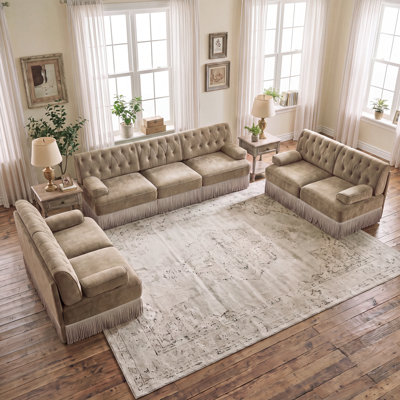 Bosworth 7‑Piece Chesterfield Living Room Set for 7‑Person, Upholstered Velvet Sofa Couch with Button Tufted for Living Room