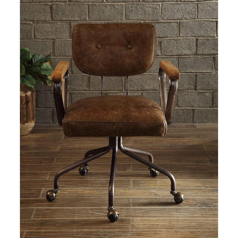 Hallie Vintage Whiskey Top Grain Leather Office Chair With Swivel Seat And Tilt Backrest For Comfortable Work