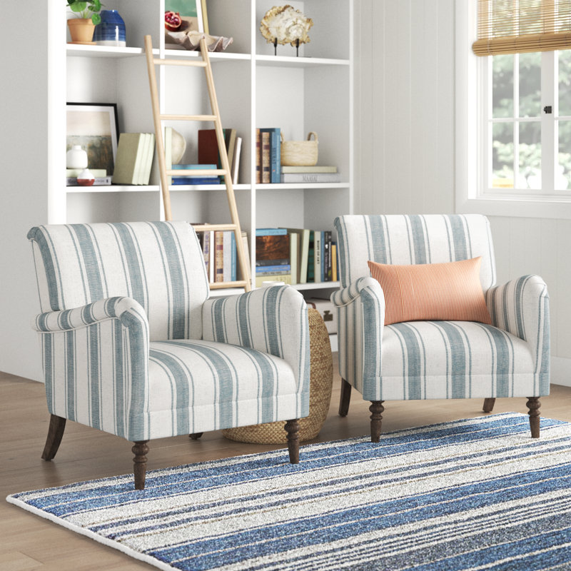 Arching 29.5'' W Farmhouse Upholstered Armchair with Solid Wood Legs, Blue Polyester