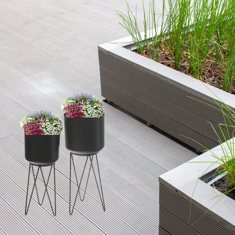 Jardinières avec trépied, blanc, ensemble de 2, Noir