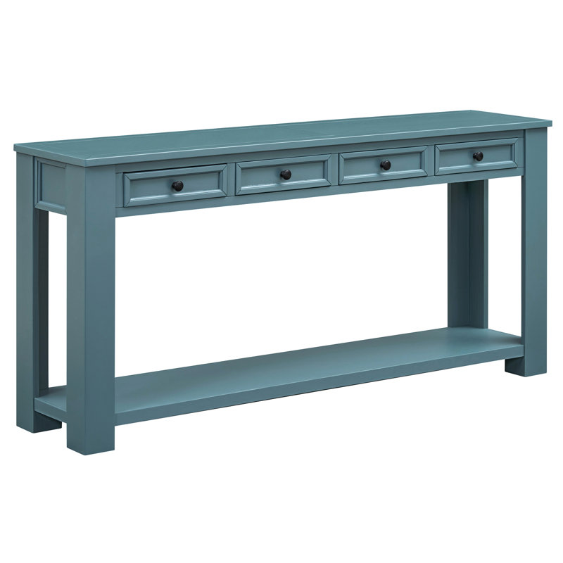 Table d'entrée bleu foncé: console avec rangement et tablette inférieure, Bleu très foncé