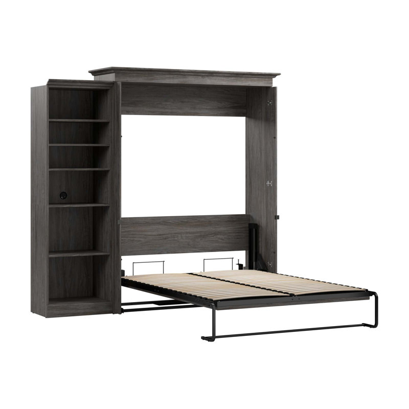 Grand lit escamotable avec rangement Alvaretta, Noyer gris