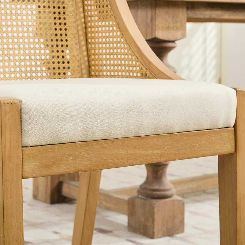 Rustic Wooden Style Rattan Dining Chairs, Beige