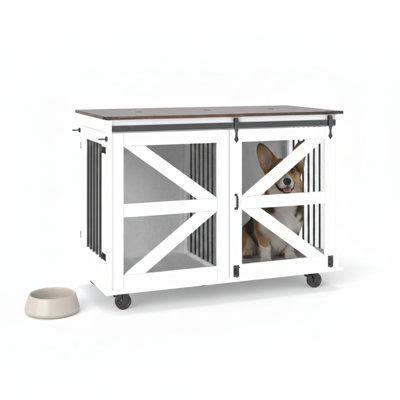 Caisse pour chien sur roulettes polyvalente de 47,2 pouces, avec porte rabattable, deux points d'accès, 5 roulettes (2 verrouillables) et crochets de fixation latéraux