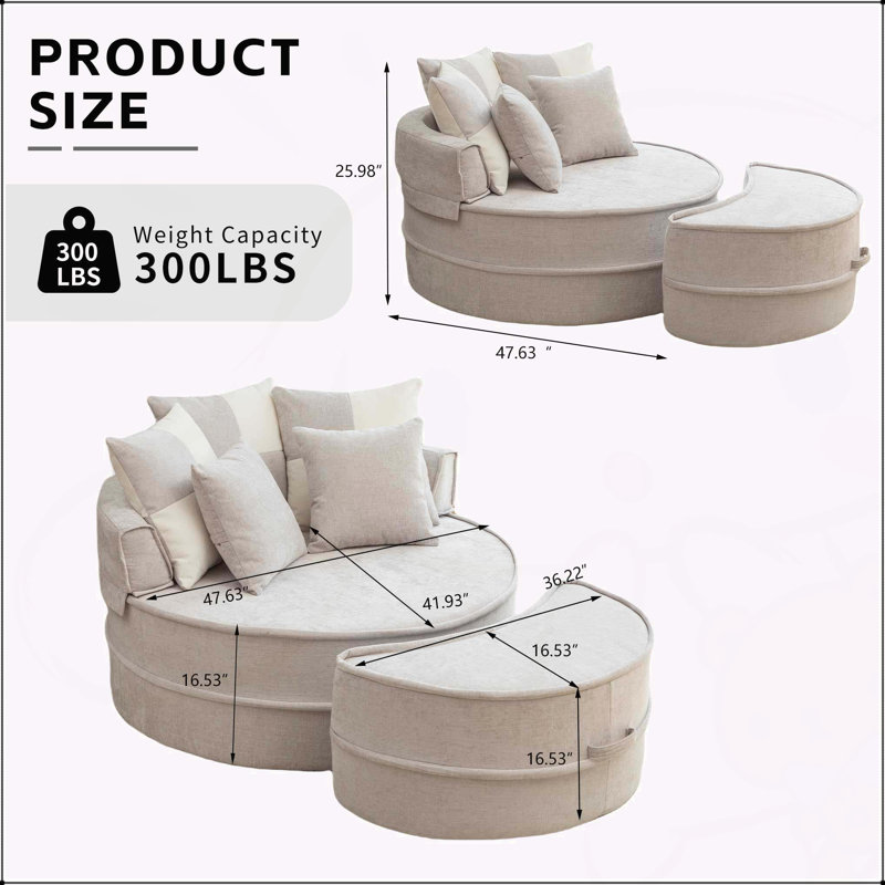 Fauteuil demi-tonneau d'appoint surdimensionné avec 5 coussins, Gris