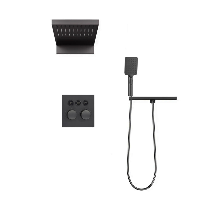 Trieste Matte Black Wall Mount Thermostatic Shower System with Multi Function LED Operation