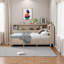 Lit de jour simple en bois avec tablettes de rangement et 3 tiroirs, lait blanc antique-1072994536