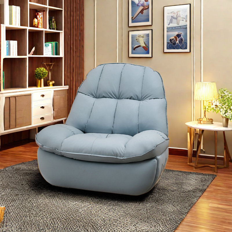 Stain-Resistant Recliner With Wide Footrest Swivel Recliner, Light Blue