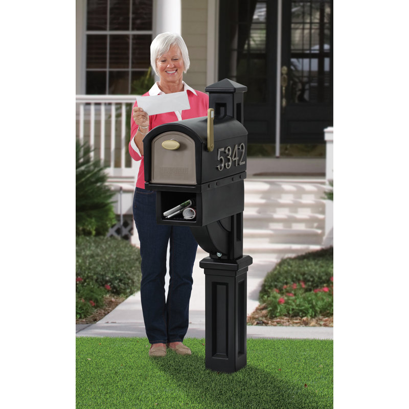 Black Lockable Plastic Pedestal Mailbox with Newspaper Holder
