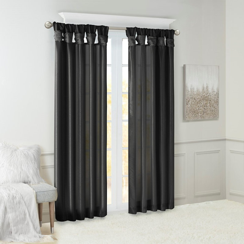 Panneau de rideau de fenêtre Twist Tab, L 50,13 po x L 95,07 po, Noir, noir, noir, noir