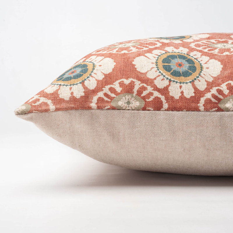 Mandala Motif Linen Print Cushion in Rust, 43x43cm, Feather filled