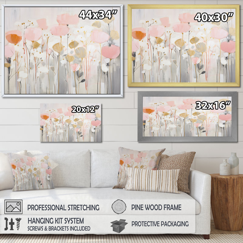 «Pink Blossoming Garden - Abstract Botanicals», reproduction sur toile, 34" H x 44" W, Toile tendue