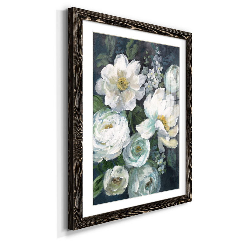 Douces pivoines II - Peinture encadrée sur papier, Noir, H 37,5 po x l 27,5 po x P 1,5 po