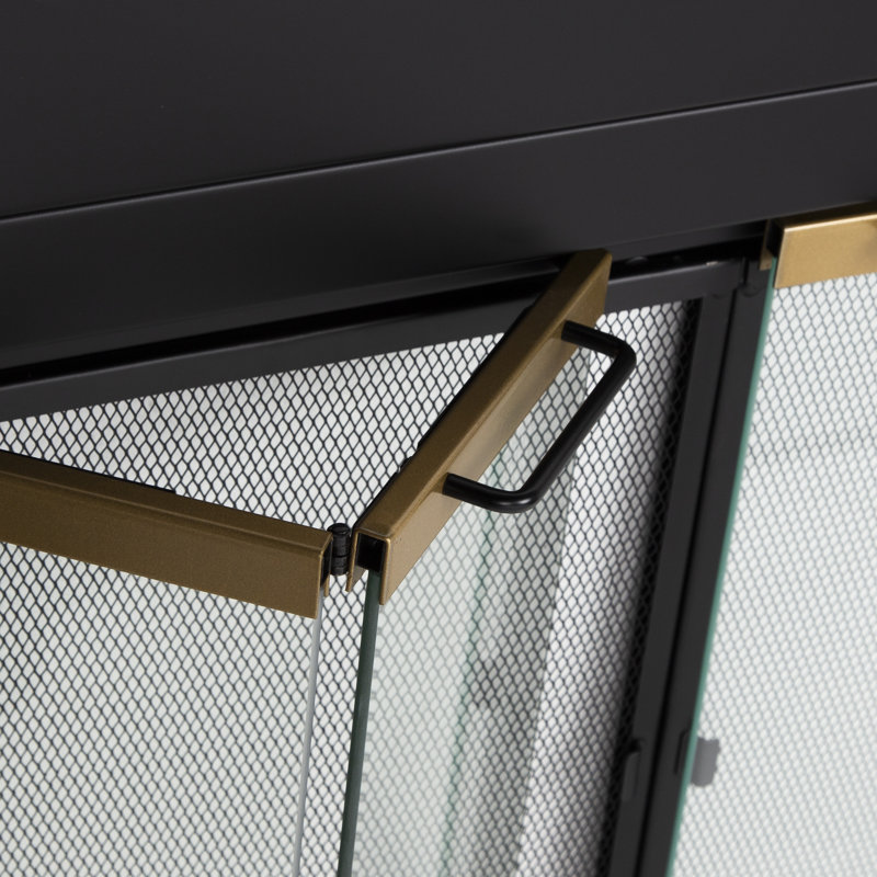 Portes de cheminée en acier de style armoire Abdal, H 28 po x l 37,5 po x P 0,95 po, Noir et or