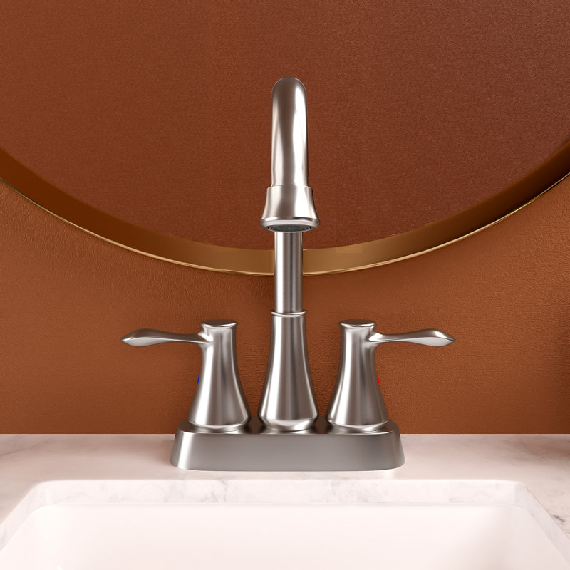 4 Inch 2 Handle Centerset Bathroom Faucet,With Pop Up Drain And 2 Water Supply Lines, Brushed Nickel