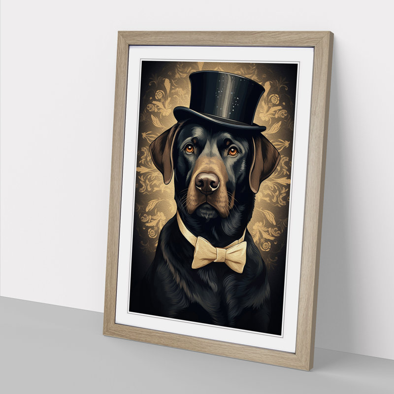 Labrador Retriever Art Deco - Single Picture Frame Print on Wood, 64cm H x 46cm W x 2cm D, Oak Framed