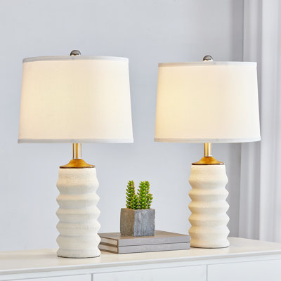Aaron 23" Resin Table Lamp With USB & Dimmable (White) - MCM Modern Funky Accent Table Lamps For Bedroom Bedside/Nightstand, Living Room & Desk
