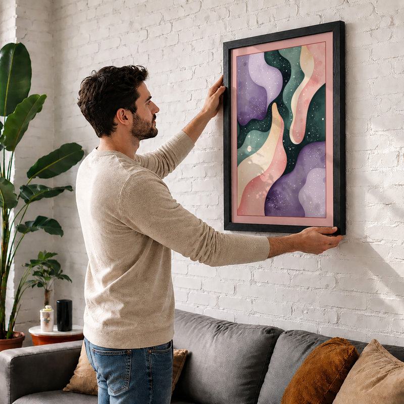 Flowing Ribbons Abstract - Framed Print, A2 - 59.4 x 42.0 cm, Oak