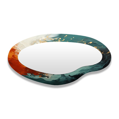 Orange And Gold Marble Lava III - Abstract Painting Asymmetrical Modern Large Wall Mirror