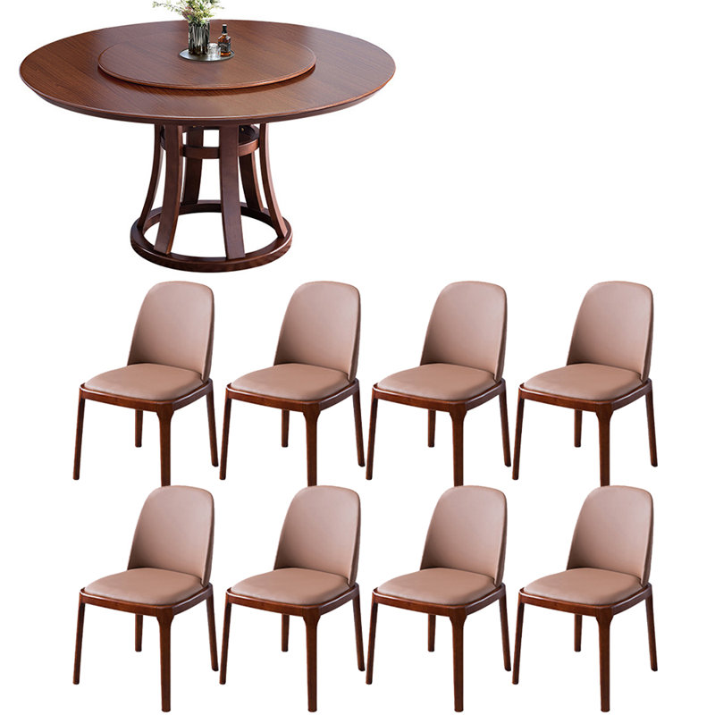 Ensemble de table de salle à manger en bois massif de style chinois, 9, H 29,5 po x L 59 po x l 59 po
