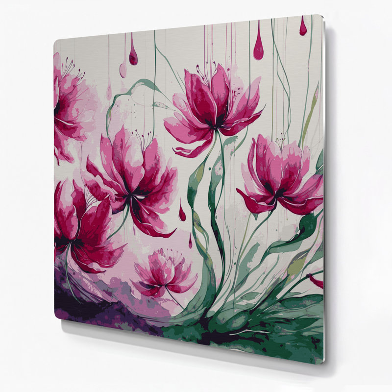 Art mural en métal beige botanique fuchsia, H 144 po x l 144 po x P 0,05 po