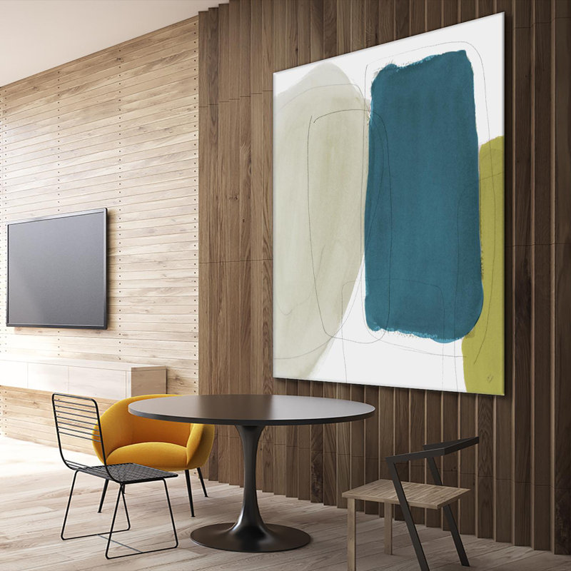 «Beige and Navy Abstract», reproduction d'art sur toile géante 72 po x 72 po, H 84 po x l 84 po x P 1,5 po