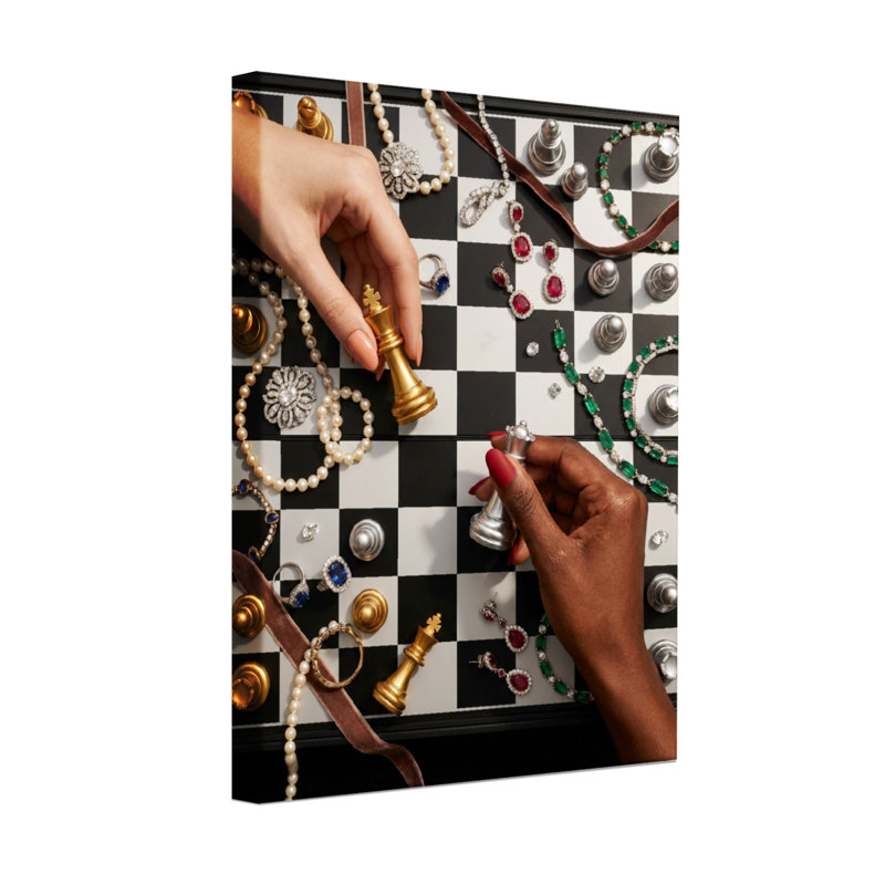 Abstrait échiquier, mains de bijoux, H 12 po x l 18 po