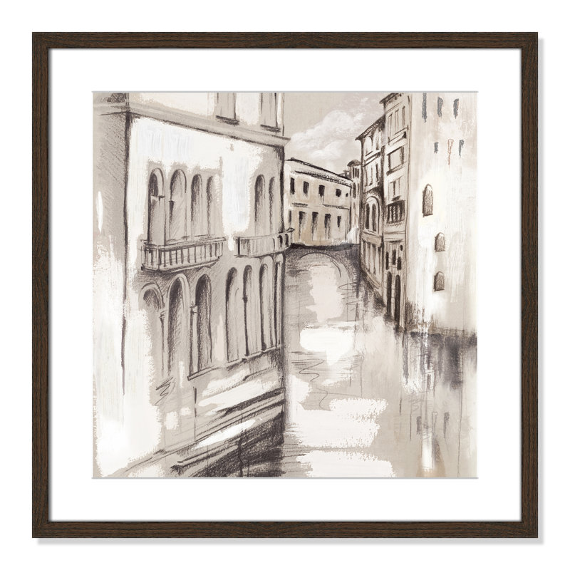 «Charton Canale Di Cenezia» par Eva Watts - peinture encadrée, H 23,5 po x l 23,5 po, Grain de bois noyer