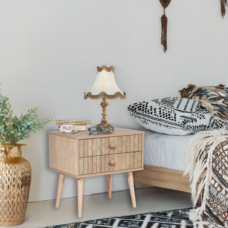2 Drawers Hornbeam Legs Nightstand