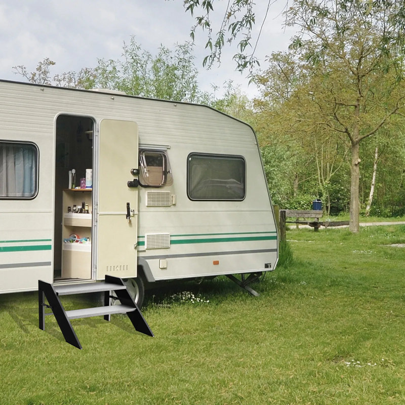 Échelle pliable avec main courante réglable - marchepied antidérapant pour escalier pour la maison, le camping, le spa et le porche