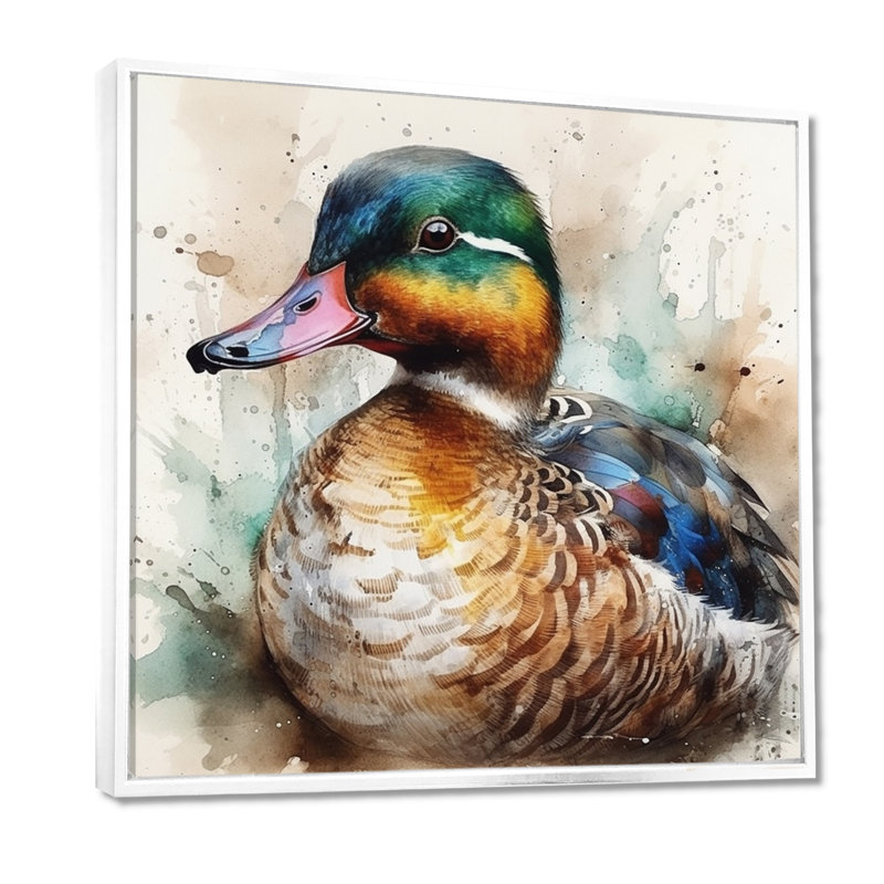 Magnifique Canard mâle II - reproduction sur toile, H 36 po x l 36 po, Cadre flottant blanc