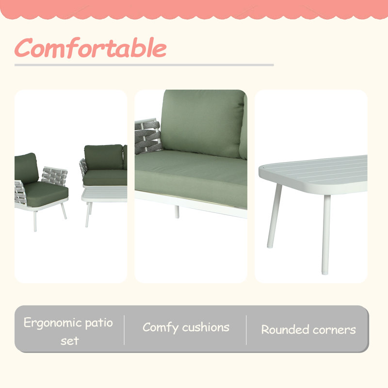 Ensemble de recouvrement en acier 4 pièces, cadre solide et durable, Beige, Vert