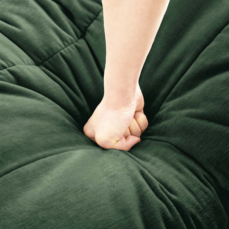 Canapé-lit en chenille vert avec coussins ronds et coussins de dossier matelassés, structure à 2 couches, pieds de cadre encastrés, conception ergonomique, assemblage facile, siège profond pour le salon