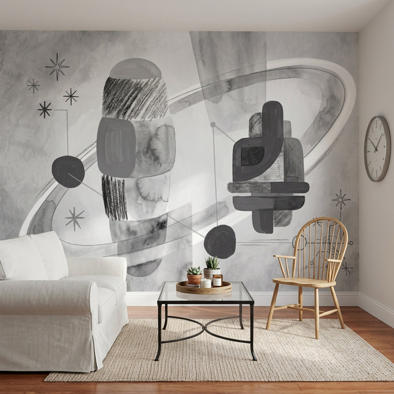 Papier peint texturé en papier Mid Century Modern, Texturé non collé, 100 po x 96 po