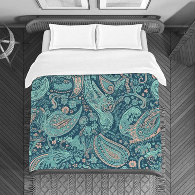 Housse de couette en microfibre à motif cachemire bleu / bleu clair