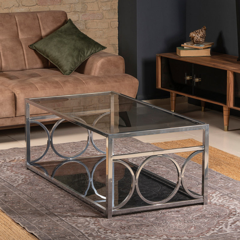Table basse avec tablette de rangement Thatcher, Chrome