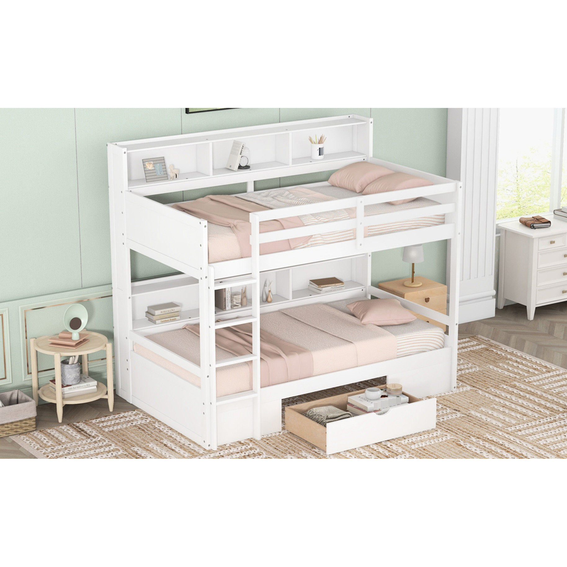 Daily Bunks Latitude Run® White Bunk Bed In Twin Size With Built - Shelves For ...