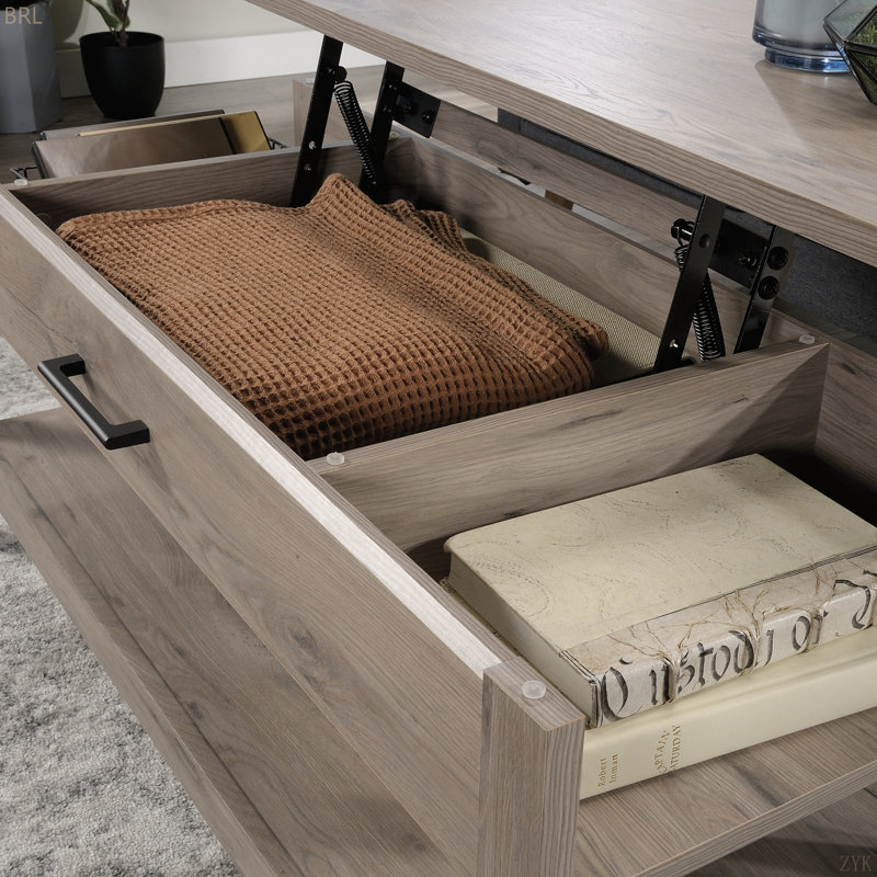 Table basse à plateau relevable, finition brune