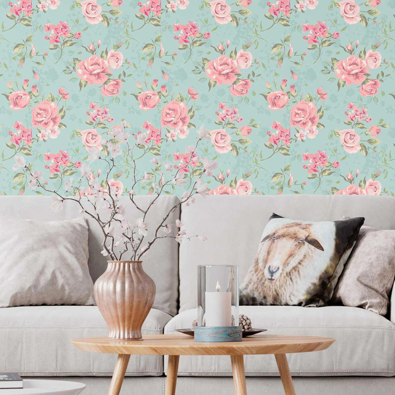 Rouleau de papier peint Ajara Smooth, Rose / bleu, L 126 po x l 24 po
