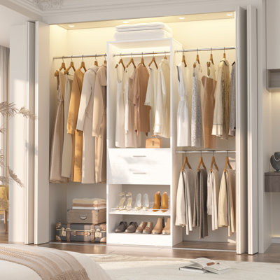 Système d'organisation 96 po avec 2 tiroirs en bois et support à chaussures réglable (largeur réglable)