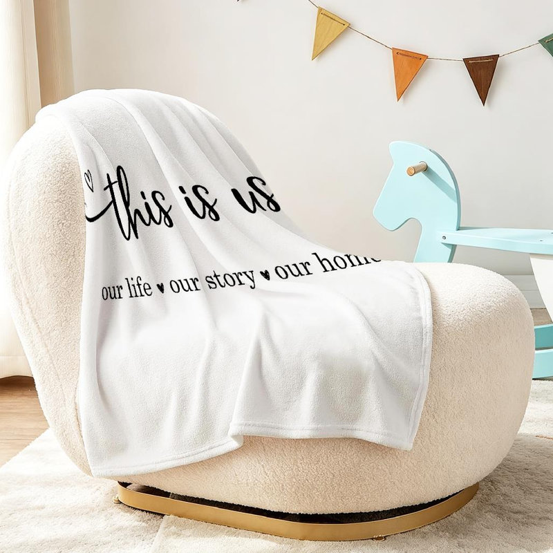 Jeté en molleton blanc ultra doux en flanelle blanche, imprimé recto Story Home, Throw 30" x 40"