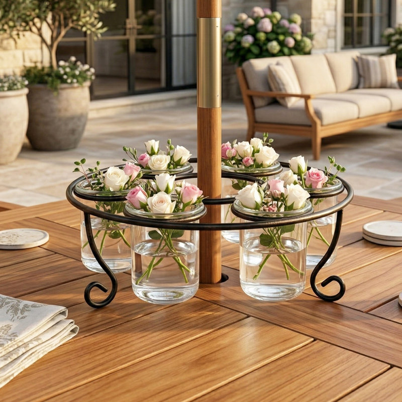 Rustic Modern Floating Candle Holder Table Centerpiece for Dining Room, Kitchen, Coffee Tables, 6-Cup, Round