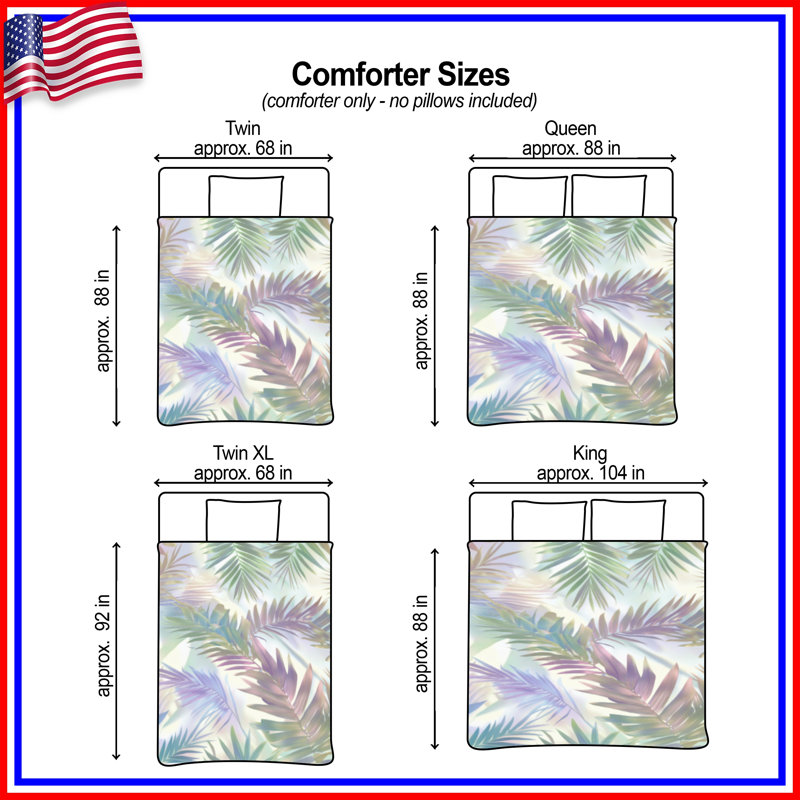 Palm Leaf Shadows Comforter, Queen, Medium Green Light Purple