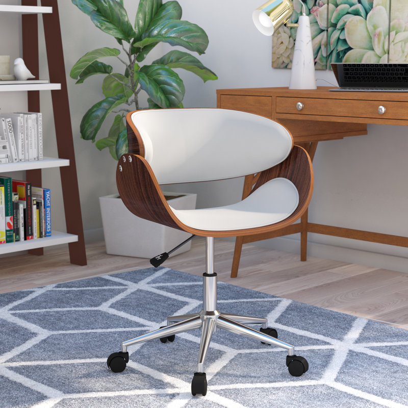Faux Leather Mid Century Office Chair, White