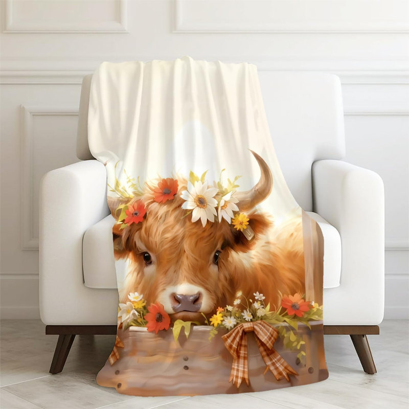 Jeté en polaire Highland Cow 80 po x 60 po, douillette douillette de style campagnard pour lit et chambre à coucher, cadeau pour femme