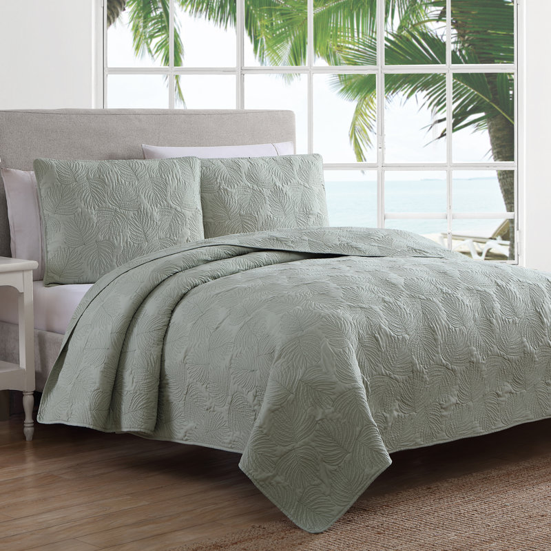 Estate Leaf Stitch II Farmhouse / Country Polyester Quilt, Full/Queen Quilt + 2 Shams, Green