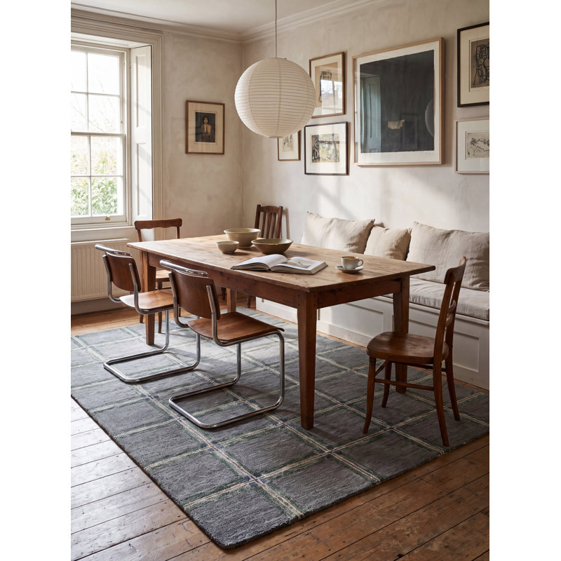 Tapis fait à la main Dulvert, Rectangulaire 8 pi x 10 pi, Gris / Noir